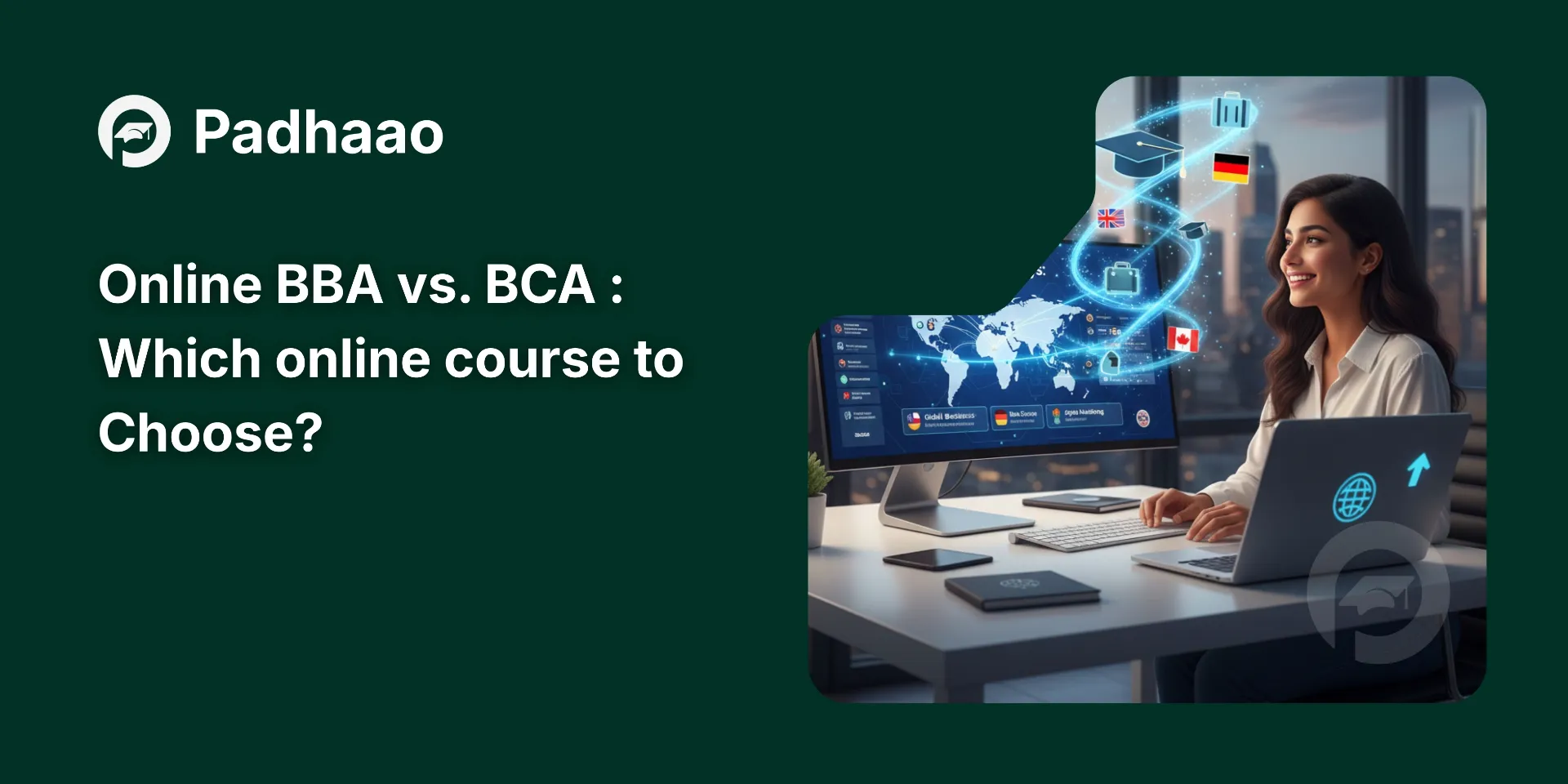 Illustration comparing Online BBA and Online BCA career paths.