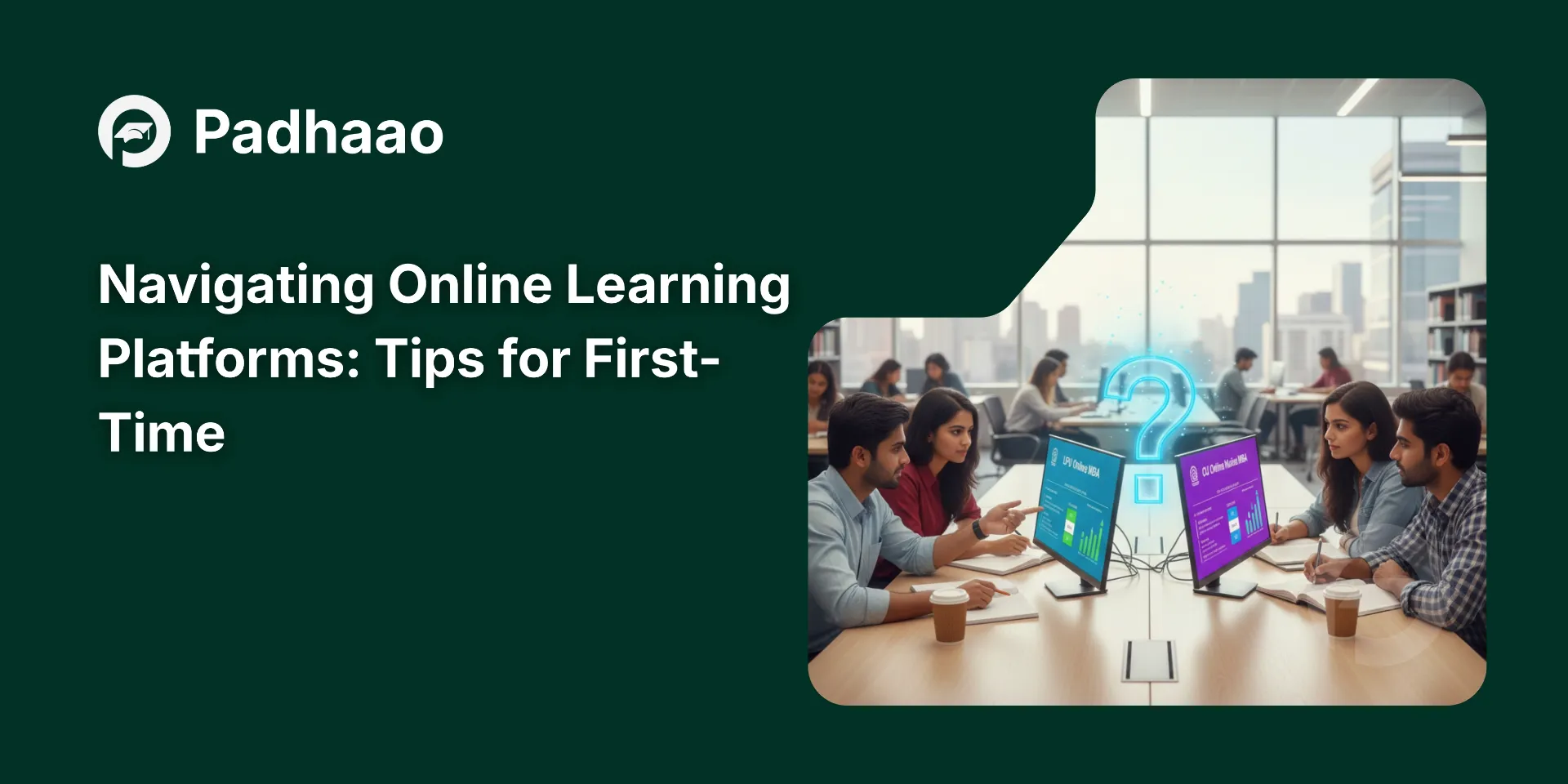 Student using Amity University Online LMS on laptop with notes and coffee mug on desk.