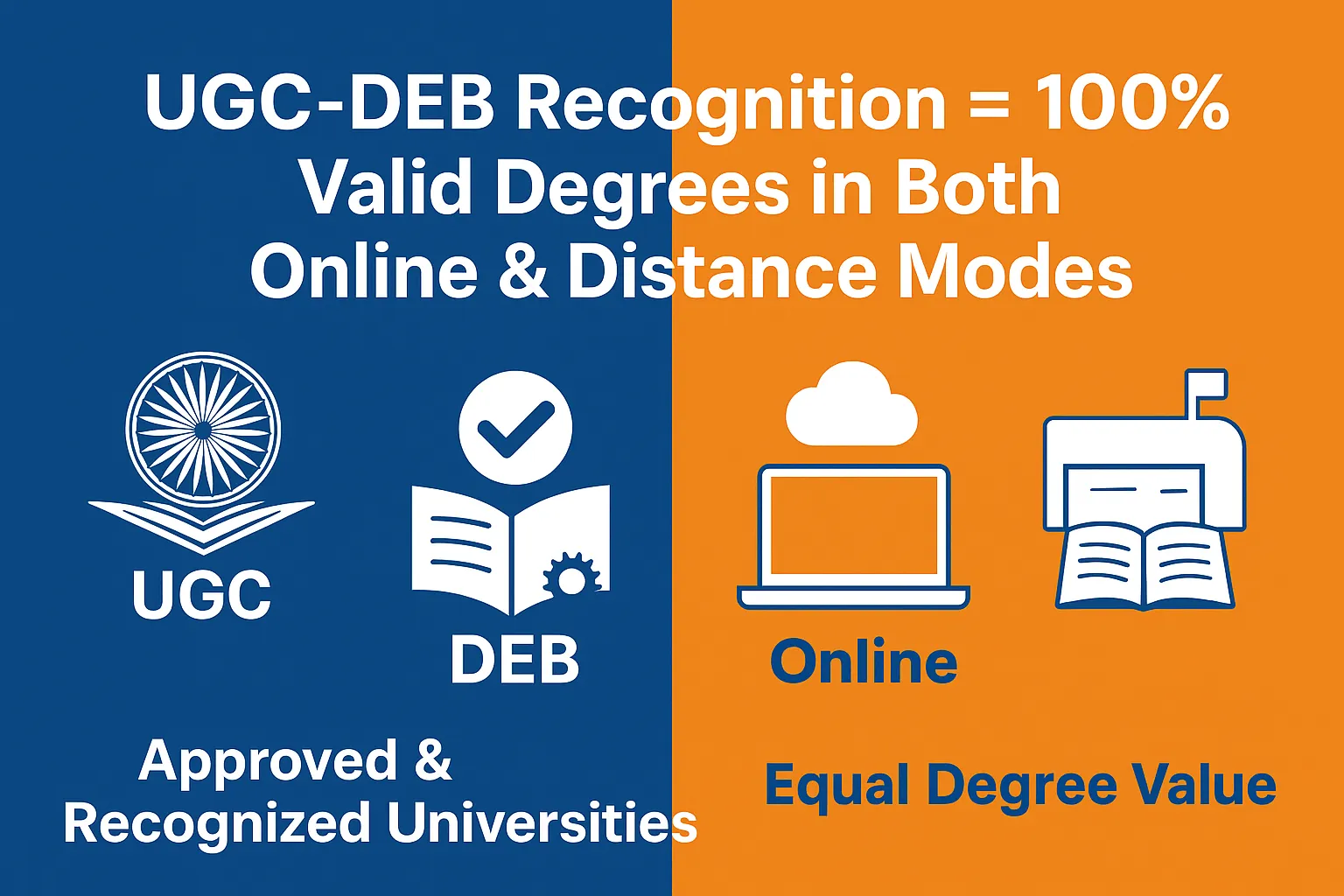UGC-DEB approval and equivalence between online and distance degrees.